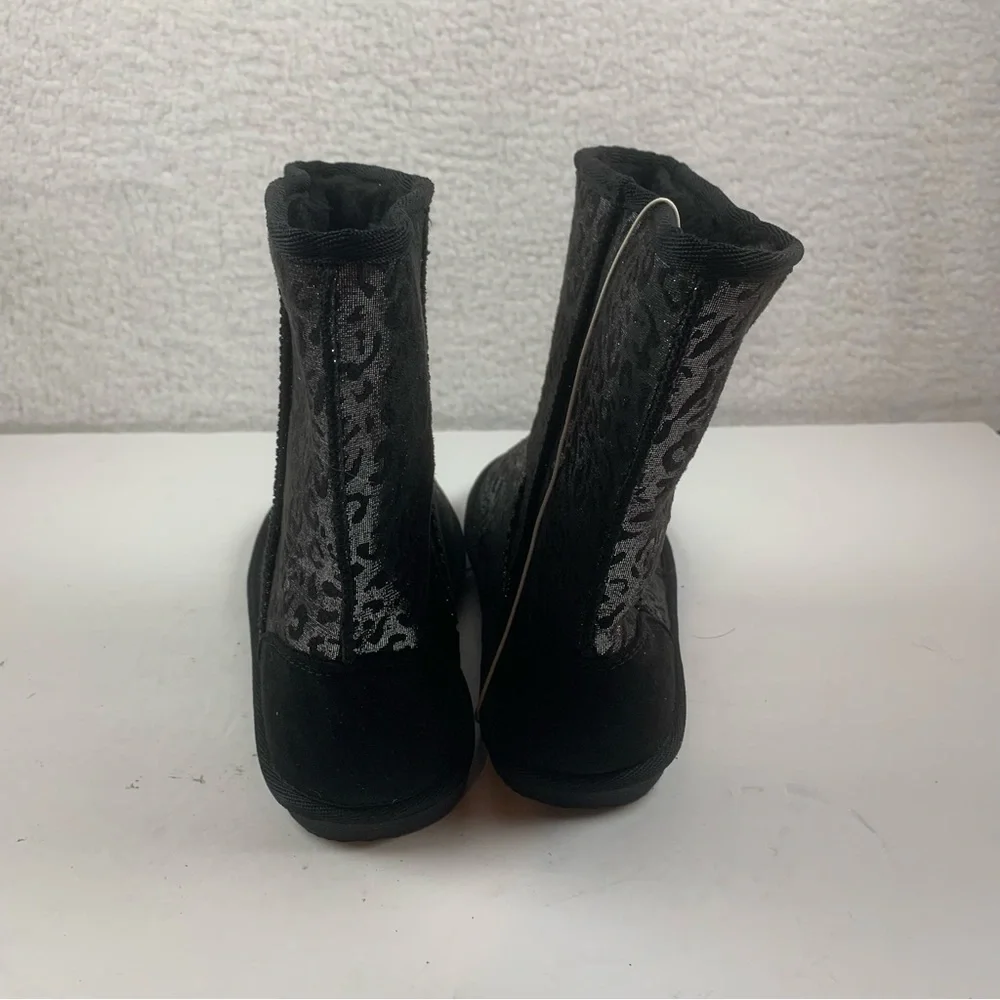 Harper‎ Canyon Girls Leopard Glitter Black Boots Size 5 Faux Shearling NWOB 7255